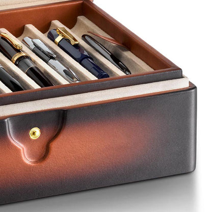 Lapis Bard Hemingway Dual-Tone Pen Chest with Pelxiglass Top (20 Pen Capacity) - Cognac