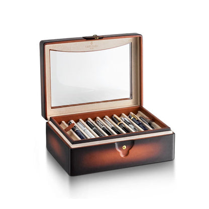 Lapis Bard Hemingway Dual-Tone Pen Chest with Pelxiglass Top (20 Pen Capacity) - Cognac