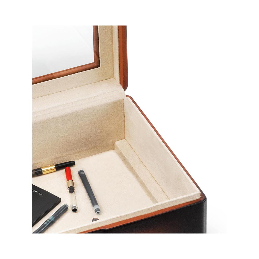 Lapis Bard Hemingway Dual-Tone Pen Chest with Pelxiglass Top (20 Pen Capacity) - Cognac