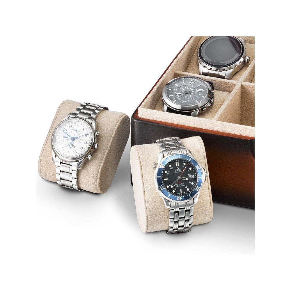 Lapis Bard Conrad Dual-Tone Watch Case with Pelxiglass Top (8 Watch Capacity) - Cognac