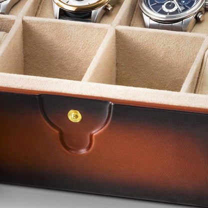 Lapis Bard Conrad Dual-Tone Watch Case with Pelxiglass Top (8 Watch Capacity) - Cognac