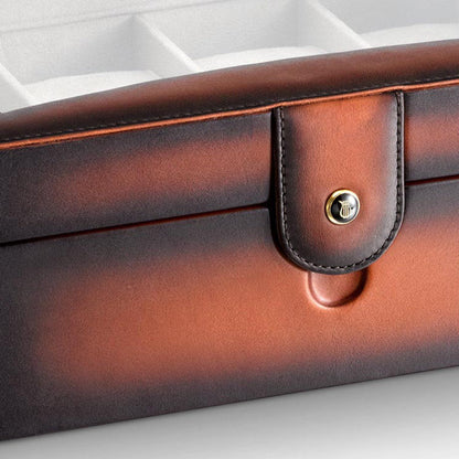 Lapis Bard Conrad Dual-Tone Watch Case with Pelxiglass Top (8 Watch Capacity) - Cognac