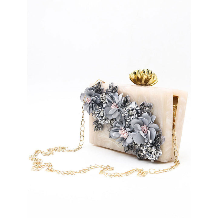 Odette Beige Floral Handmade Resin Clutch