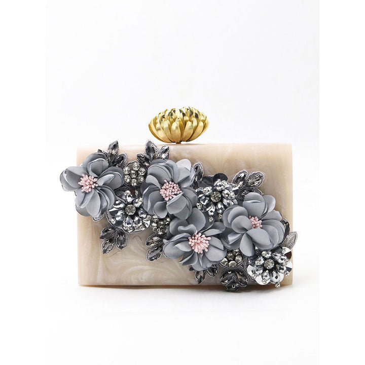 Odette Beige Floral Handmade Resin Clutch