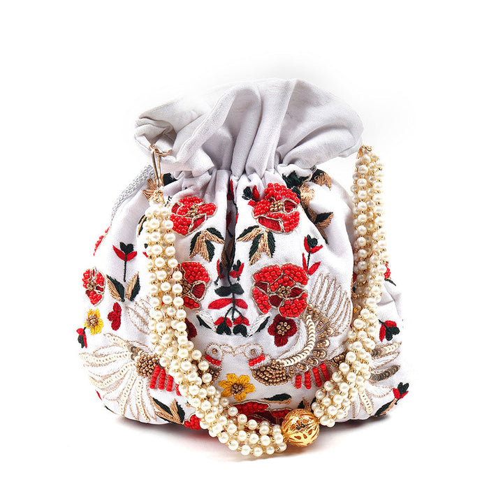 Odette Beaded And Ornate White Potli