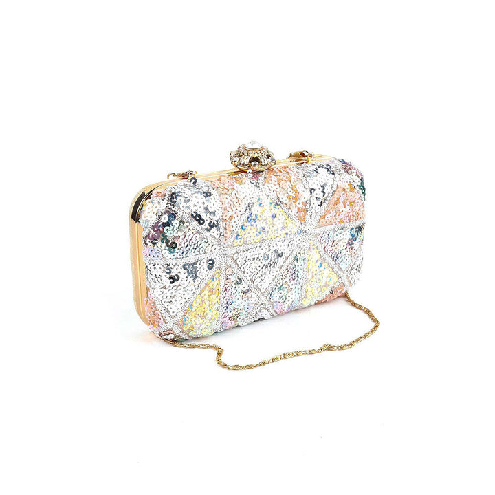 Odette Silver Synthetic Embellished Sequined Clutches