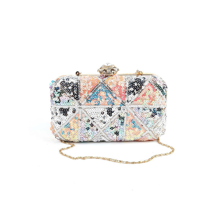 Odette Silver Synthetic Embellished Sequined Clutches