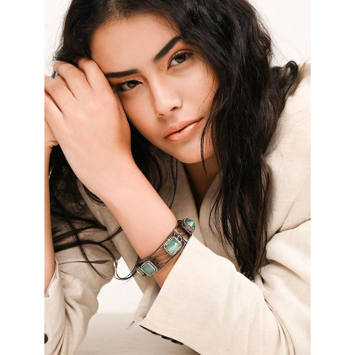 Odette Black Printed Mixed Metal Bracelets And Bangles