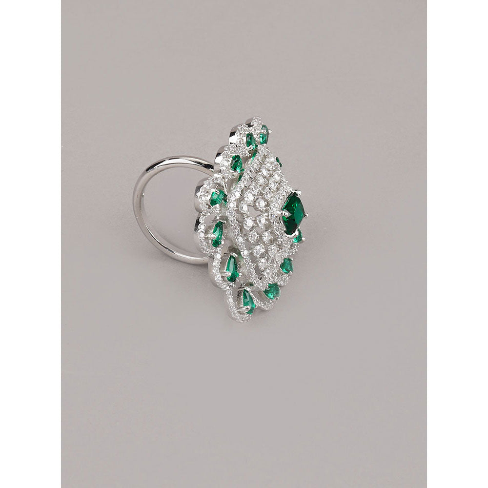 Odette Green Floral Mixed Metal Rings