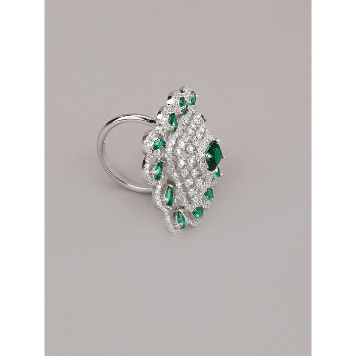 Odette Green Floral Mixed Metal Rings