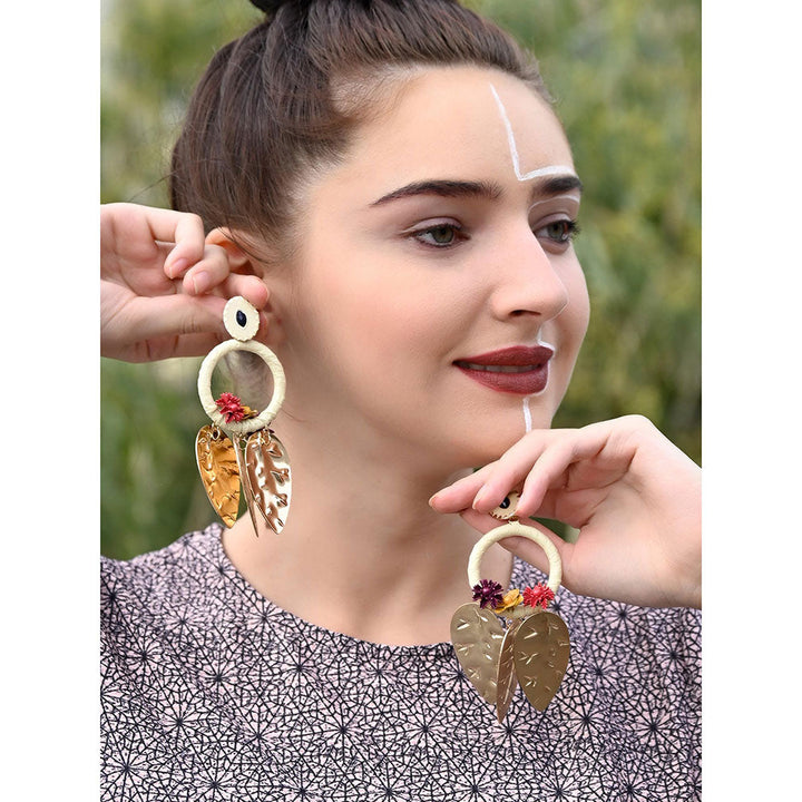 Odette Gorgeous Gold Pleated Leaf Design Earrings