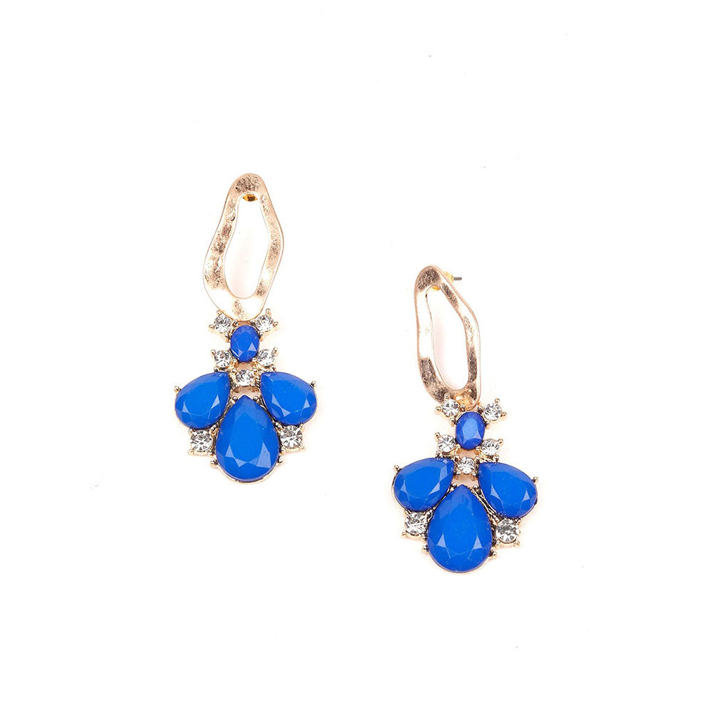 Odette Blue Hue Gem Stone Earring with Crystals Embellished