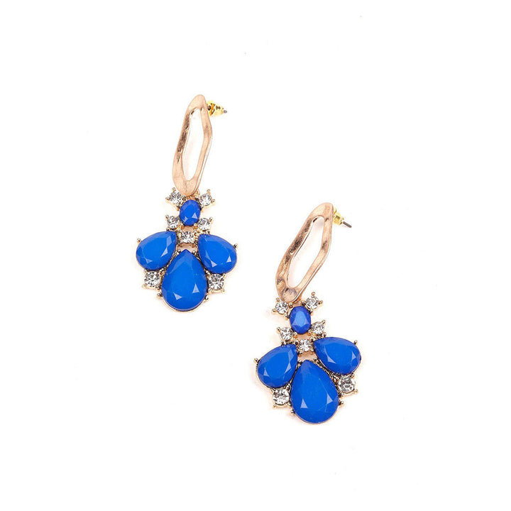 Odette Blue Hue Gem Stone Earring with Crystals Embellished