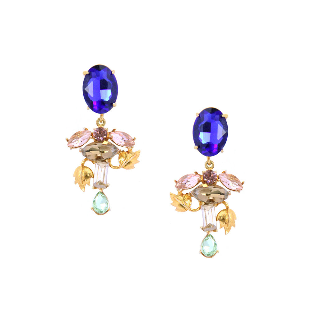 ORNAMAAS Peach Inflorescence Flower Vinifera Earrings With Blue Top