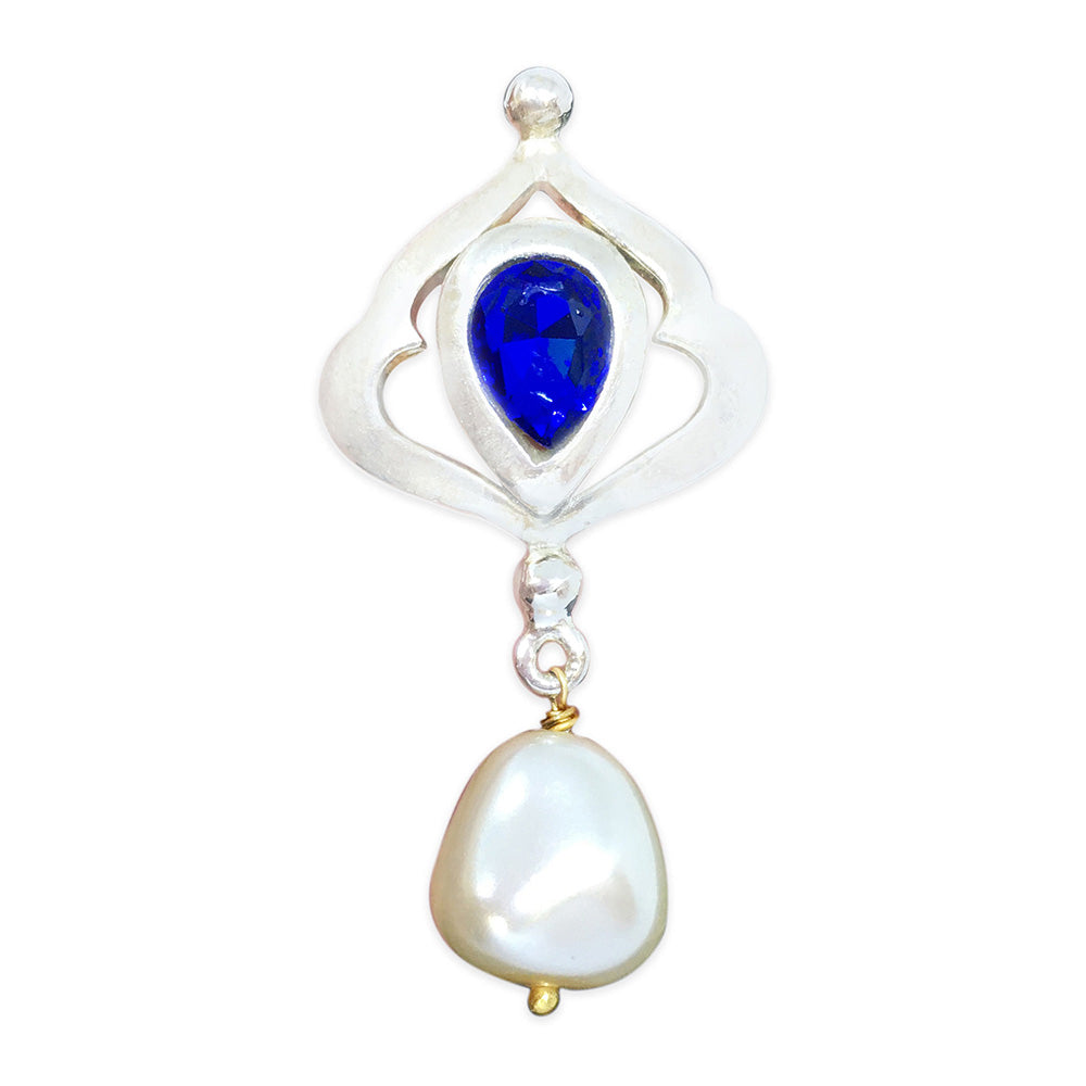 ORNAMAAS Persian Blue Silver Plated Mughal Mukkut Ring