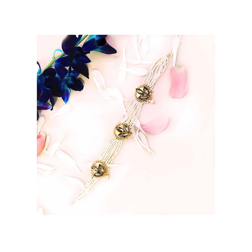 ORNAMAAS Gold Plated Topaz Flower Pearl String Choker