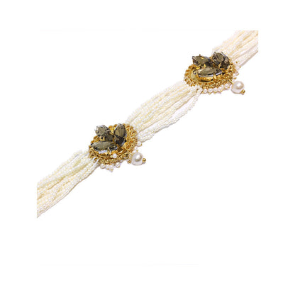 ORNAMAAS Gold Plated Topaz Flower Pearl String Choker