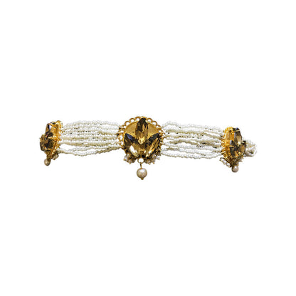 ORNAMAAS Gold Plated Topaz Flower Pearl String Choker