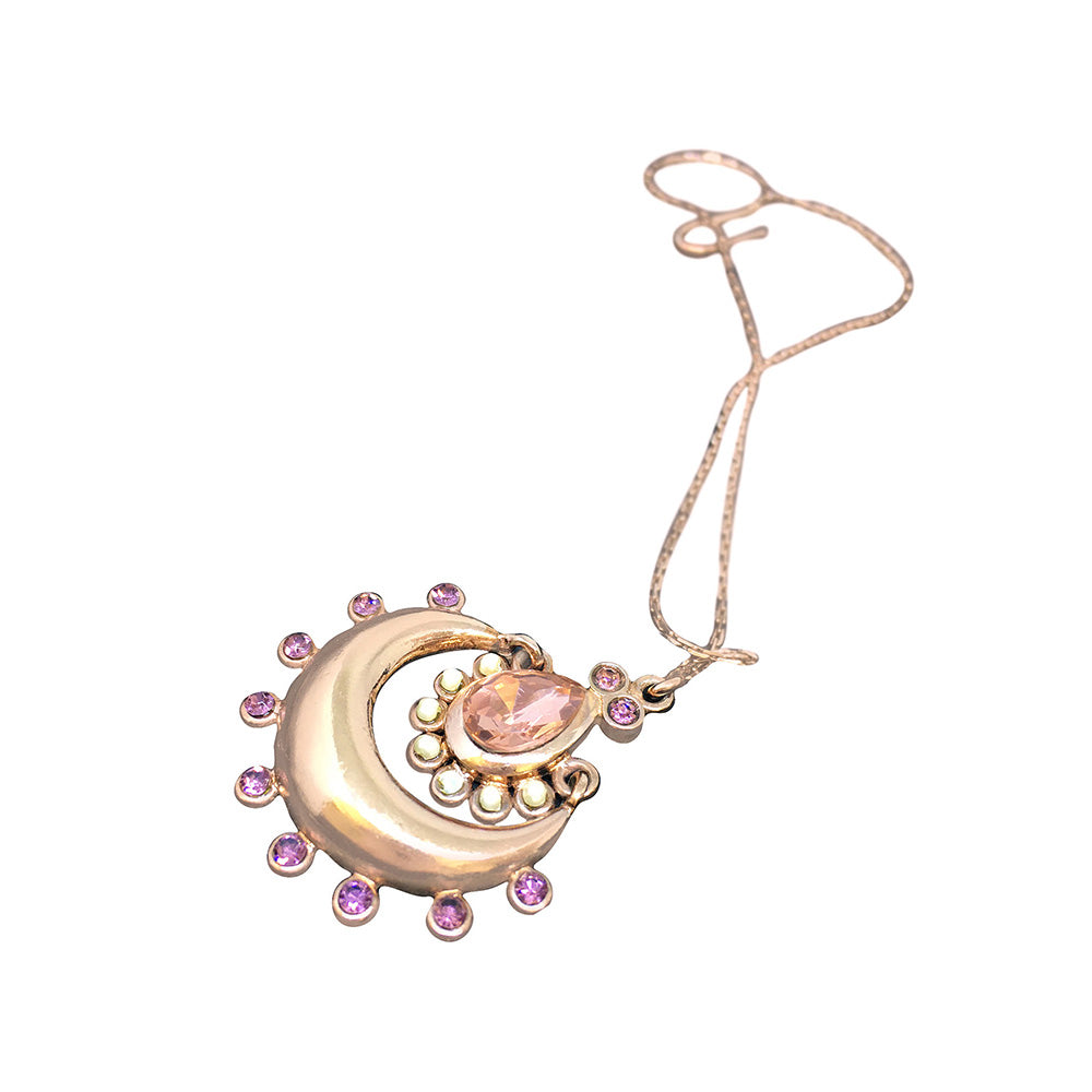 ORNAMAAS Rose Gold Lavender Flower Maangteeeka