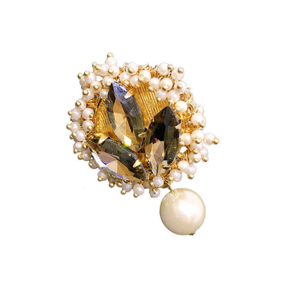 ORNAMAAS Gold Plated Topaz Phulkari Pearl Drop Ring