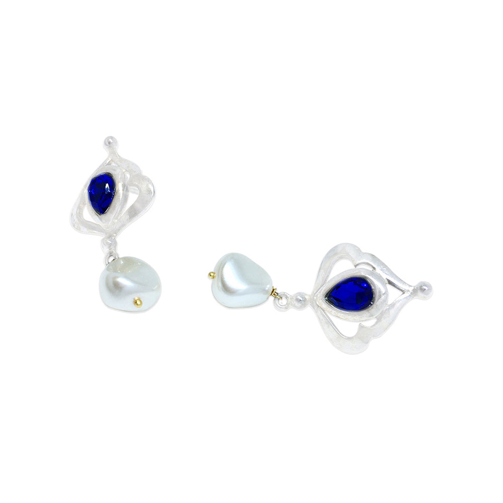 ORNAMAAS Silver Plated Persian Blue Mughal Mukkut Earring