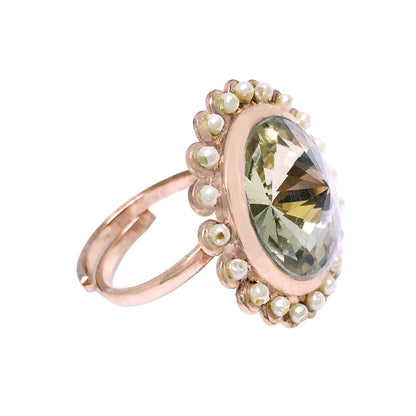 ORNAMAAS Goldplated Cream Topaz Pearl Aura Ring