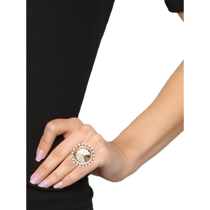 ORNAMAAS Goldplated Cream Topaz Pearl Aura Ring
