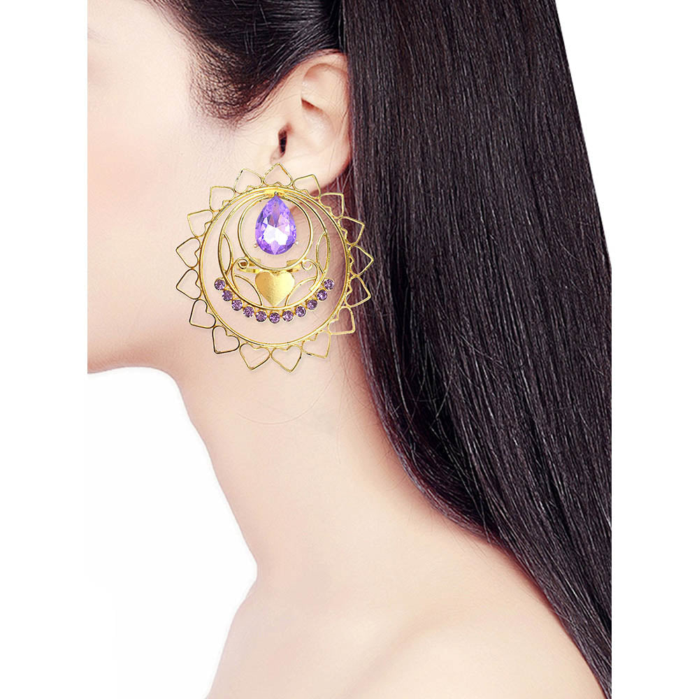 ORNAMAAS Goldplated Heart Radial Lavender Earrings