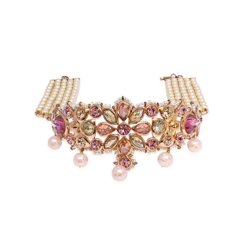 ORNAMAAS Rose Gold Plated Pink Mughal Phulkaariyaan Choker