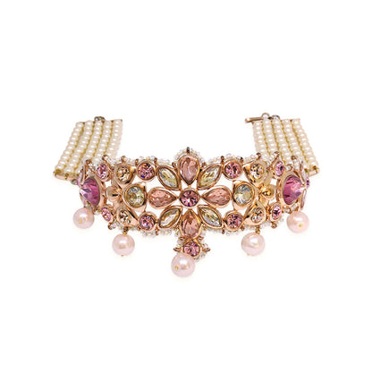ORNAMAAS Rose Gold Plated Pink Mughal Phulkaariyaan Choker
