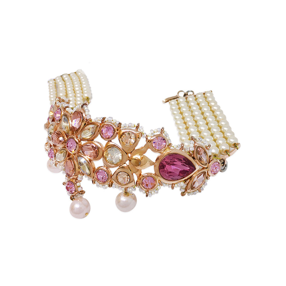ORNAMAAS Rose Gold Plated Pink Mughal Phulkaariyaan Choker
