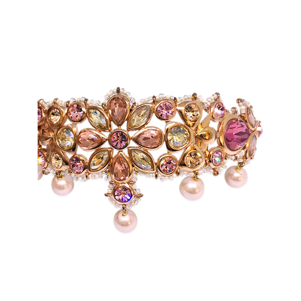 ORNAMAAS Rose Gold Plated Pink Mughal Phulkaariyaan Choker