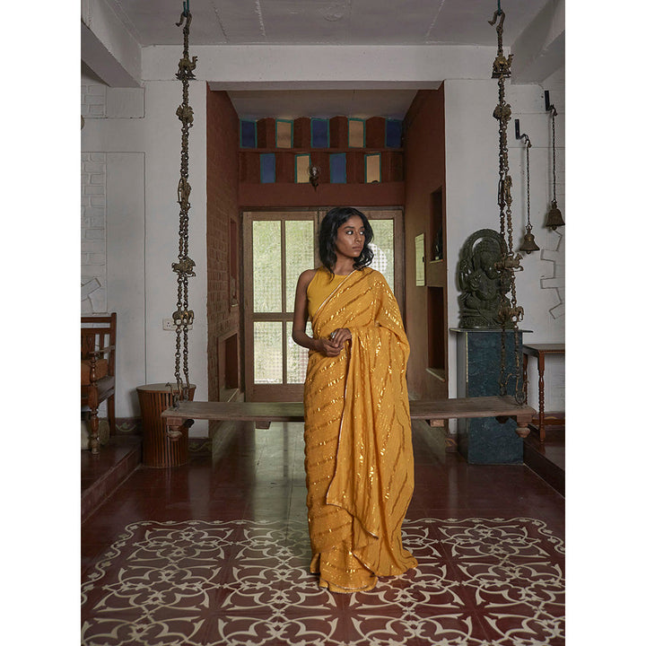 PEELI DORI Yellow Gota Work Saree and Unstitched Blouse