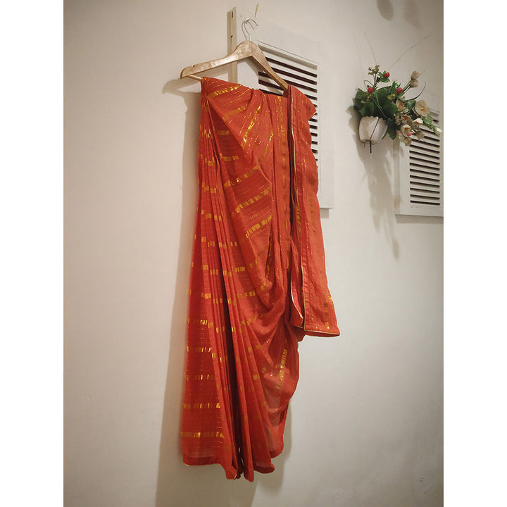 PEELI DORI Orange Gota Work Saree and Unstitched Blouse