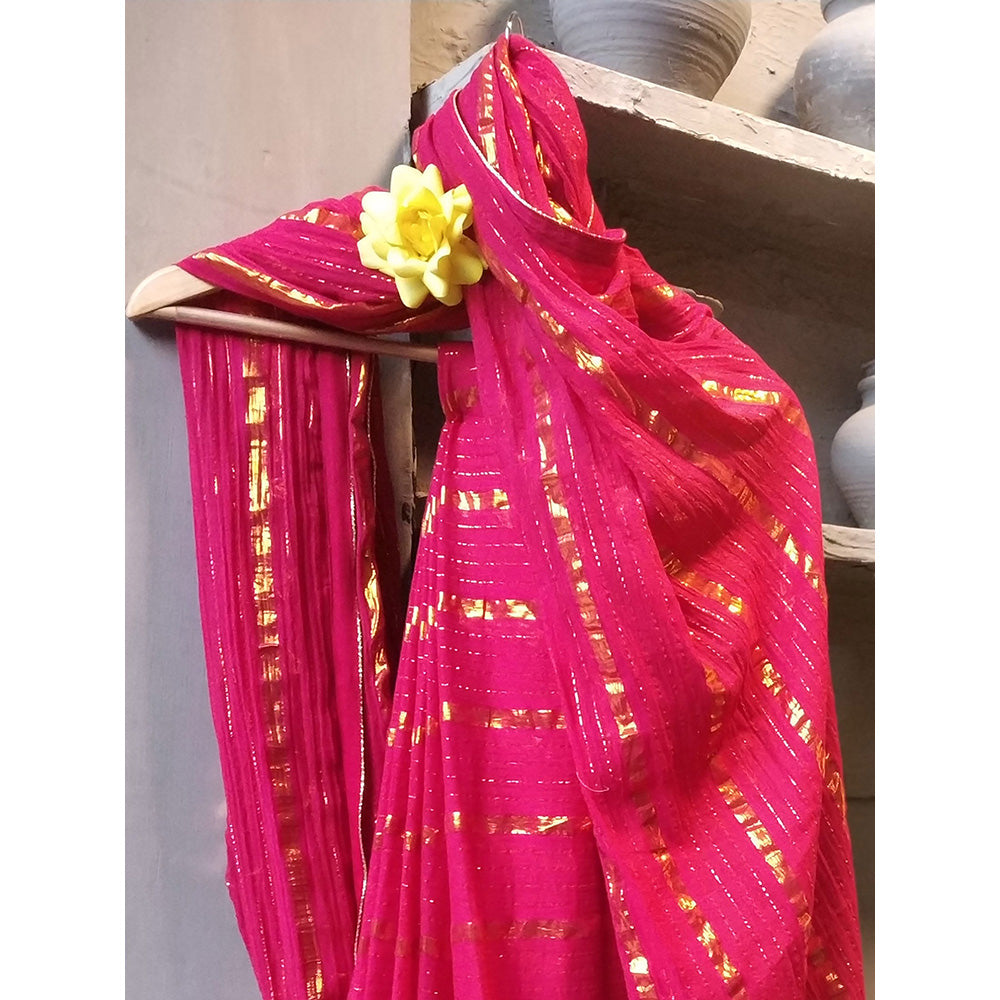 PEELI DORI Pink Gota Work Saree and Unstitched Blouse