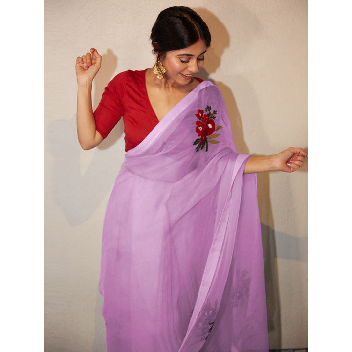 PEELI DORI Lavender Embroidered Saree and Unstitched Blouse