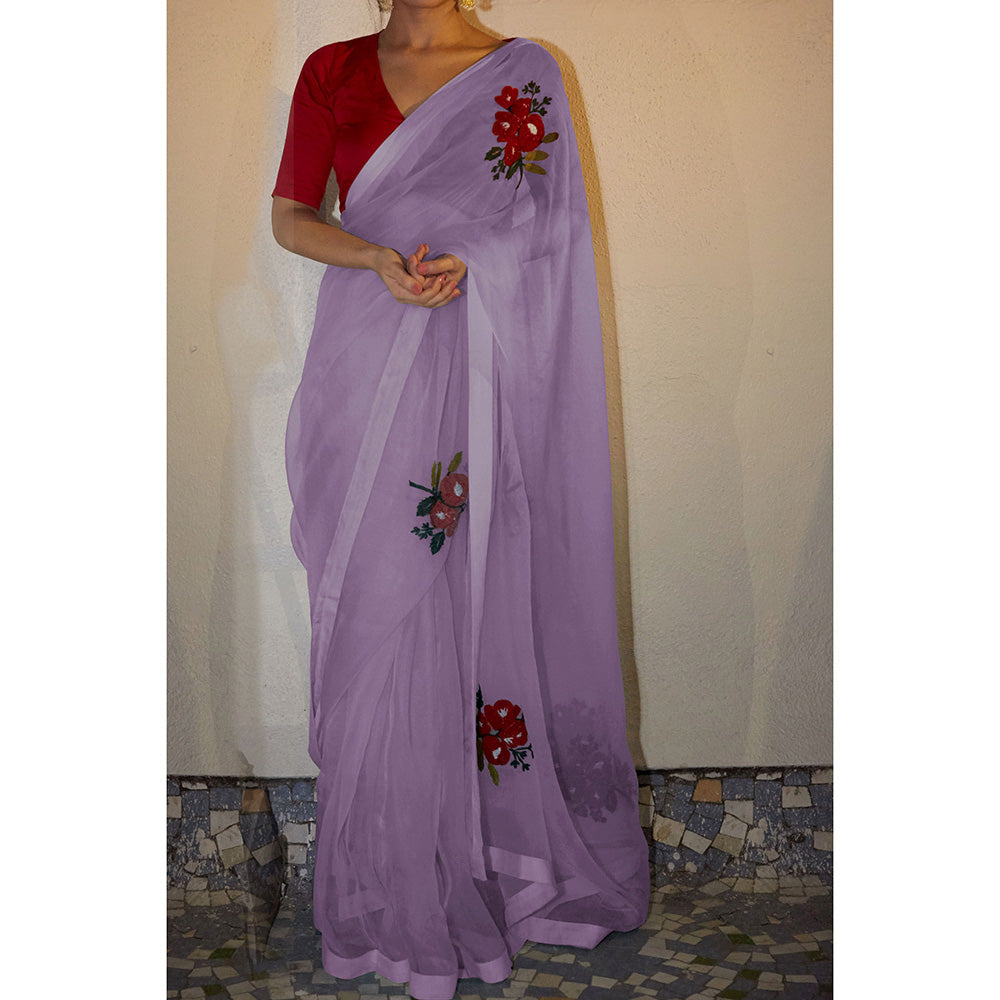 PEELI DORI Lavender Embroidered Saree and Unstitched Blouse