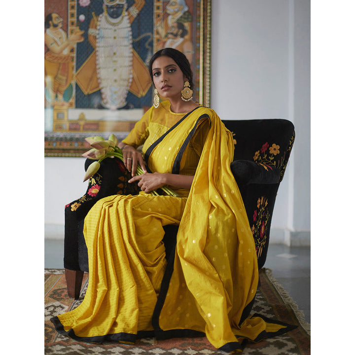 PEELI DORI Yellow Detailing Saree and Unstitched Blouse