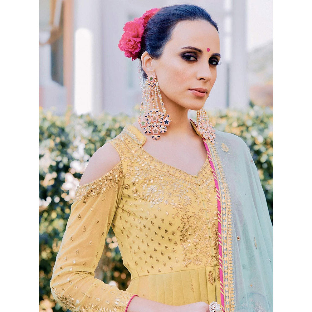 Prerto Gold Plated Blue Ifrah Earrings