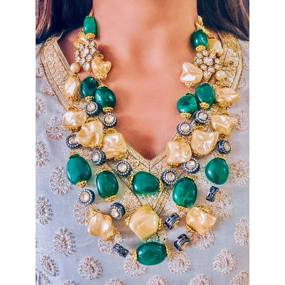 Prerto Gold Plated Green Zahira Necklace