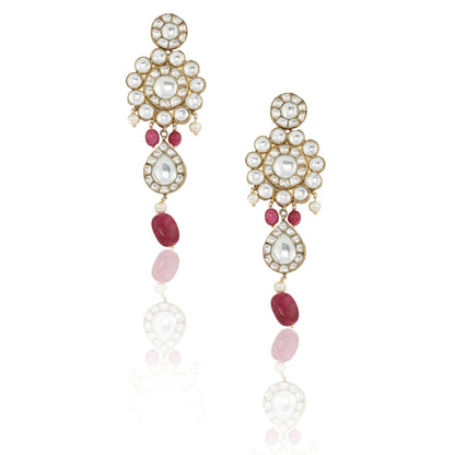 RIANA JEWELLERY Big Round Stones Necklace Set With Pink Beads (Set of 2)
