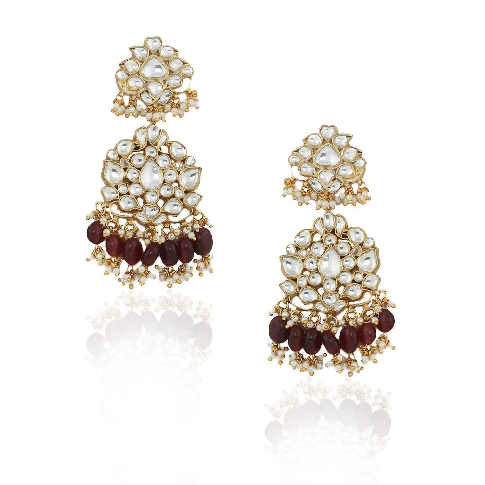 RIANA JEWELLERY Long Pendant Set With Maroon Beads Line (Set of 2)