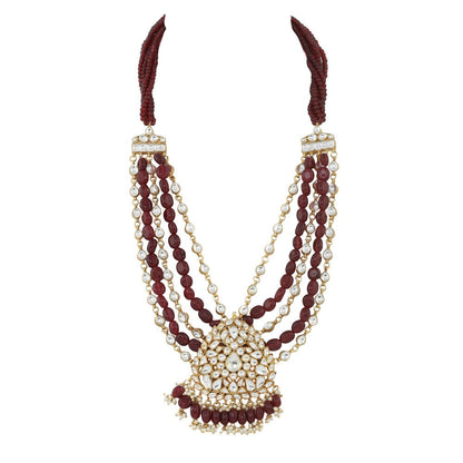 RIANA JEWELLERY Long Pendant Set With Maroon Beads Line (Set of 2)