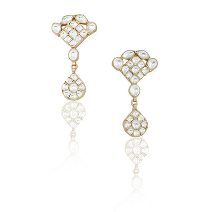 RIANA JEWELLERY White Small Jadtar Stone Necklace Set (Set of 2)