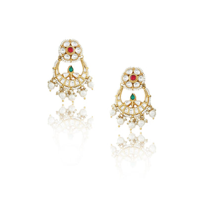 RIANA JEWELLERY White and Pink Small Jadtar Stone Single Line Necklace With Pearl (Set of 2)