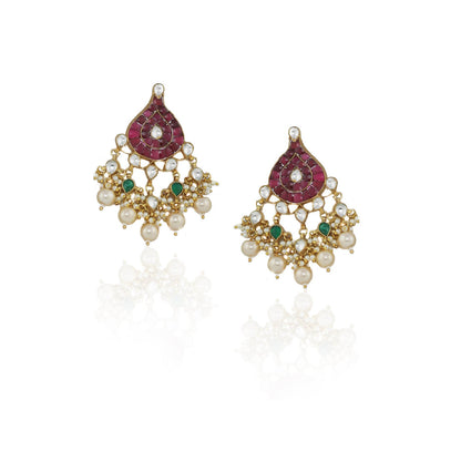 RIANA JEWELLERY Peacock Pendant With More Pink Stones (Set of 2)