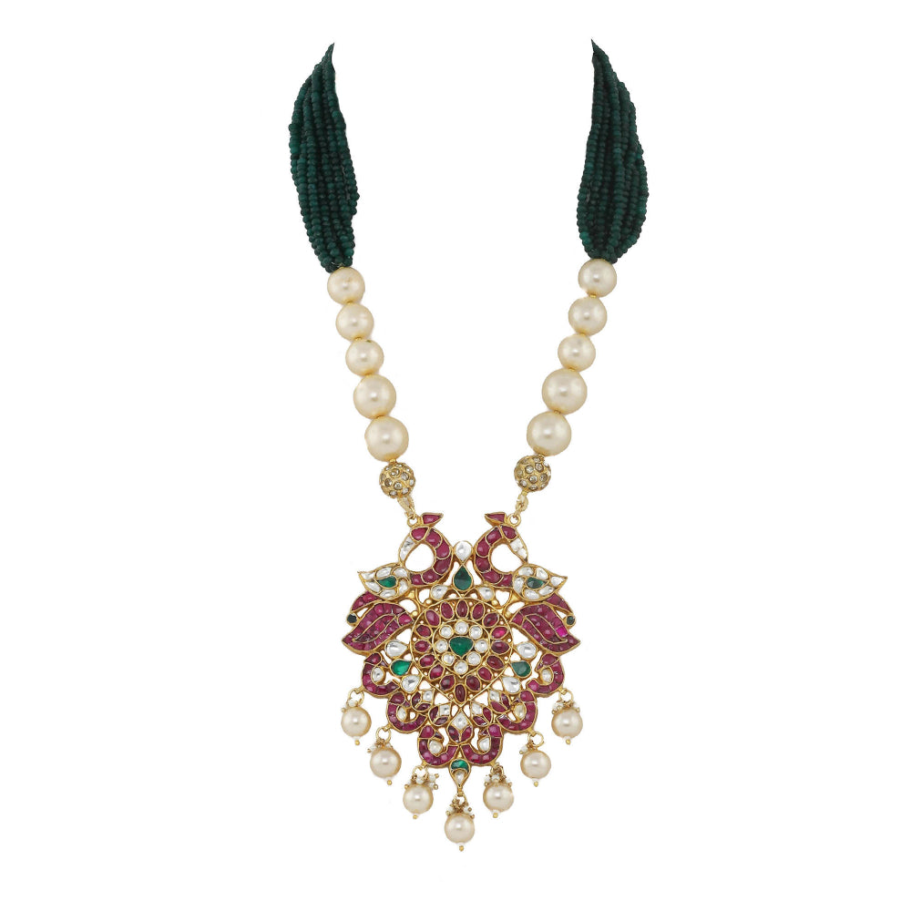 RIANA JEWELLERY Peacock Pendant With More Pink Stones (Set of 2)