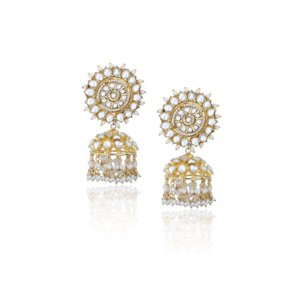 RIANA JEWELLERY White Jadtar Stone Heavy Bridal Set With Pearl (Set of 2)