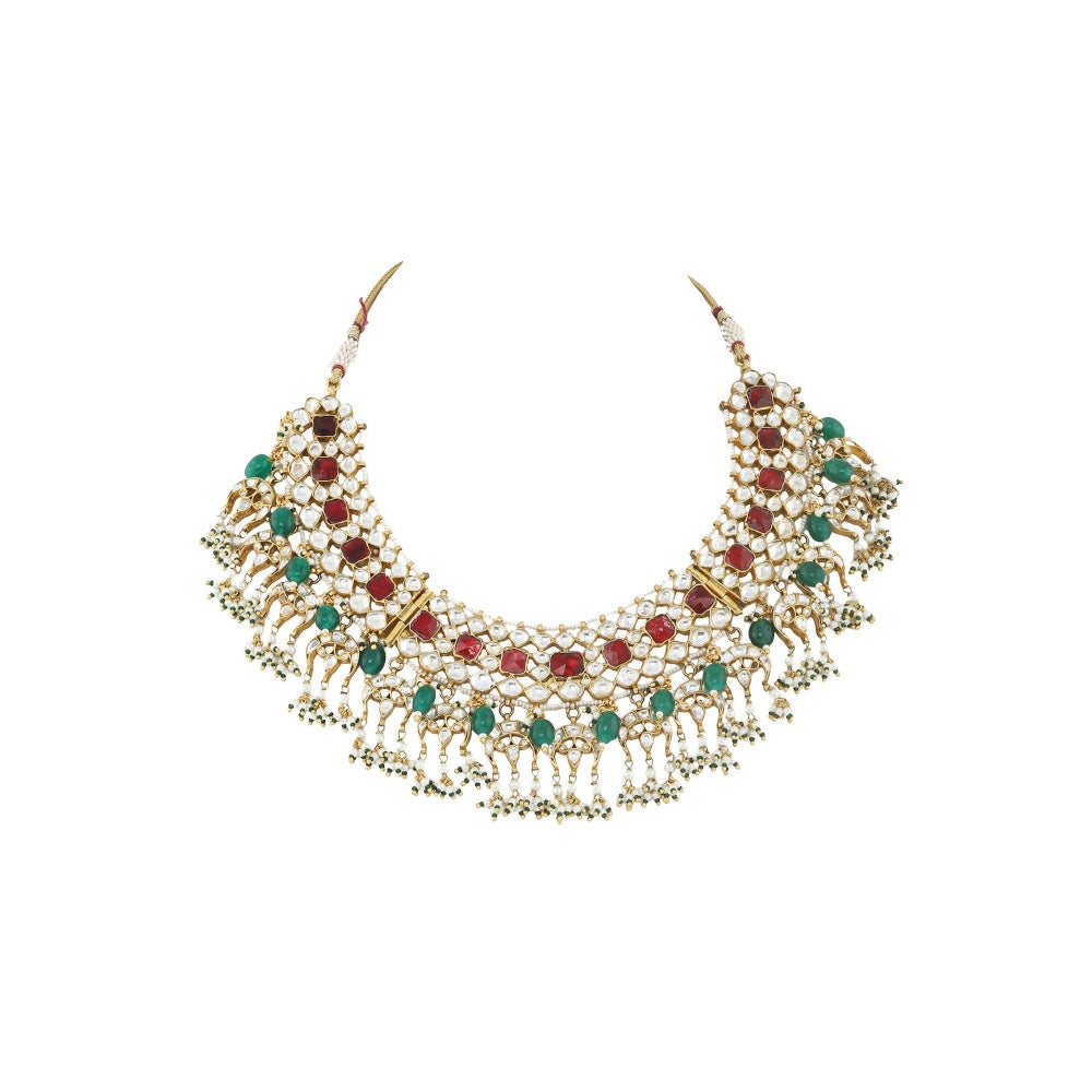 RIANA JEWELLERY Pink and White Small Stone Choker Set (Set of 2)
