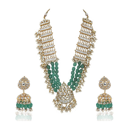RIANA JEWELLERY Necklace Set with Beads, Pearls & Jadtar Stones, with Jhumki Earrings (Set of 2)